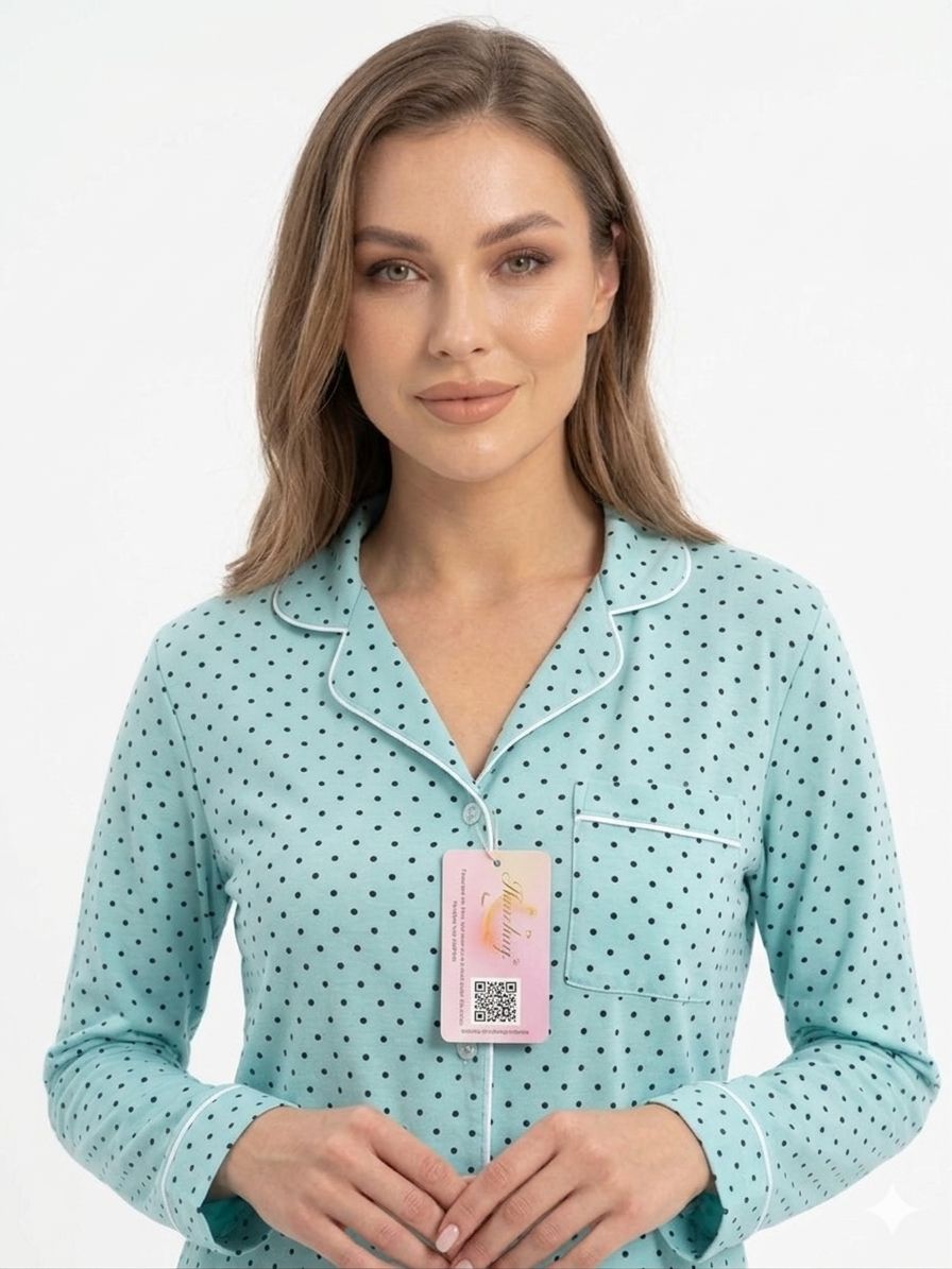 Cyan polka dot Nightwear